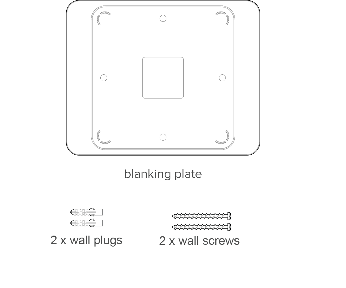 2 × wall plugs, 2 × wall screws, 4 × AA batteries, wire label stickers 